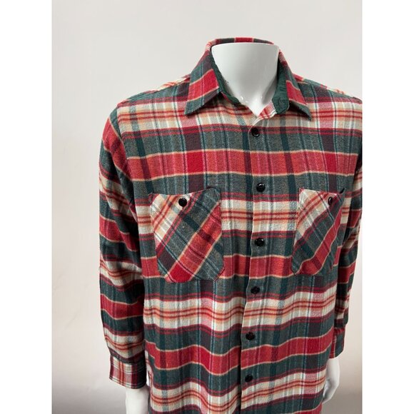 Vintage Red & Green Plaid Button-Up Shirt With Dual Chest Pockets Long Sleeves A - Picture 14 of 16